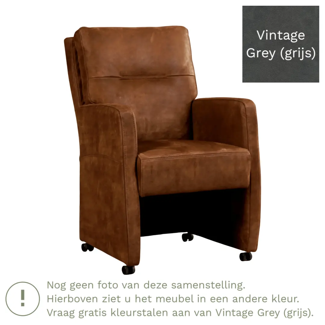 afbeelding van Leren eetkamerstoel Sharp - Vintage Grey (grijs) - Zonder handgreep