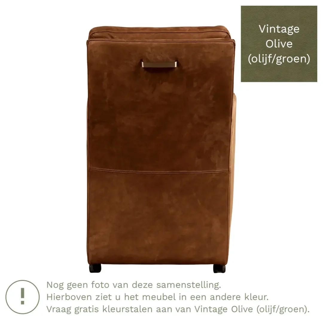 afbeelding van Leren eetkamerstoel Sharp - Vintage Olive (olijf/groen) - Met handgreep RVS