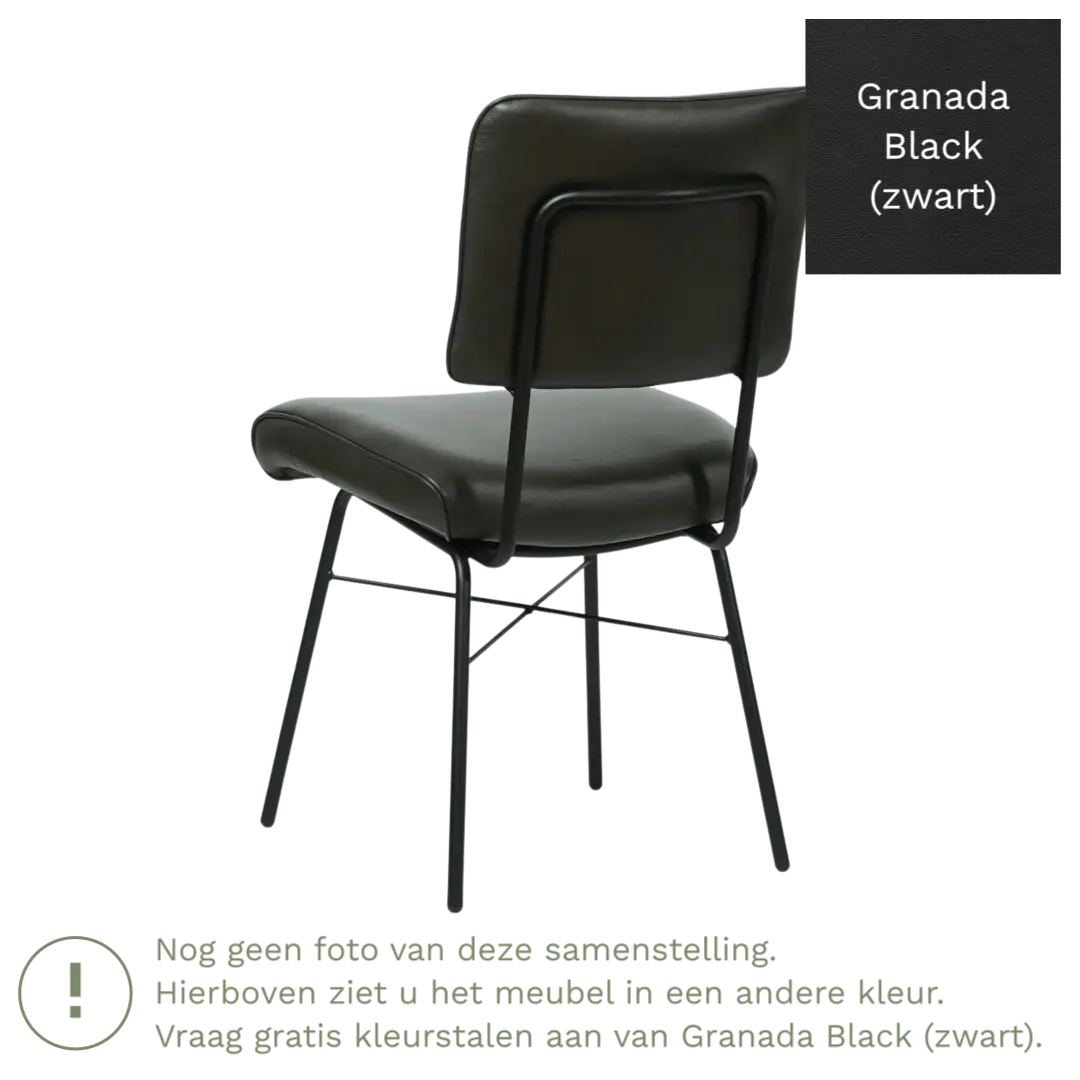 afbeelding van Leren eetkamerstoel Solid - Granada Black (zwart) - Poten staal rond zwart