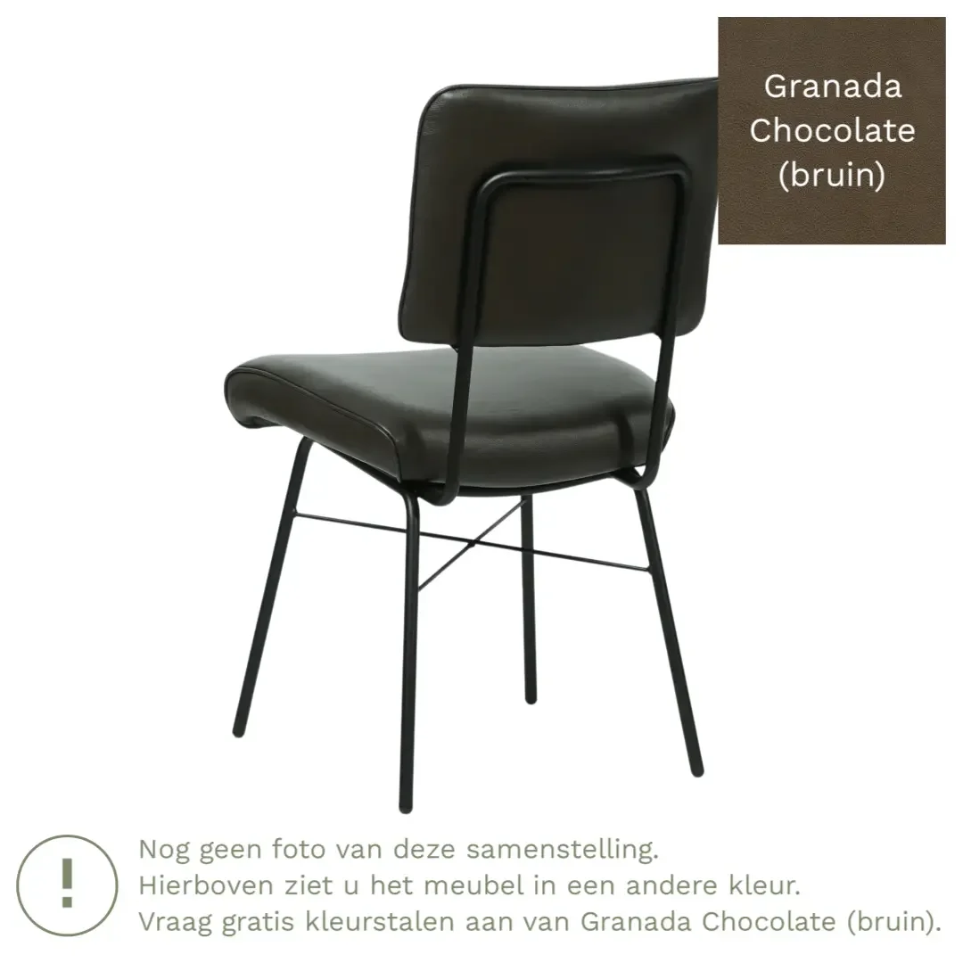 afbeelding van Leren eetkamerstoel Solid - Granada Chocolate (bruin) - Poten staal rond zwart