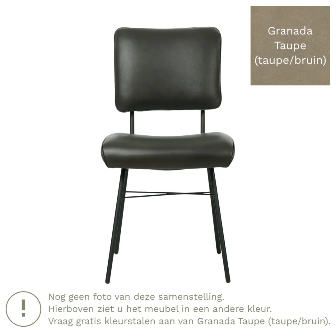afbeelding van Leren eetkamerstoel Solid - Granada Taupe (taupe/bruin) - Poten staal rond zwart