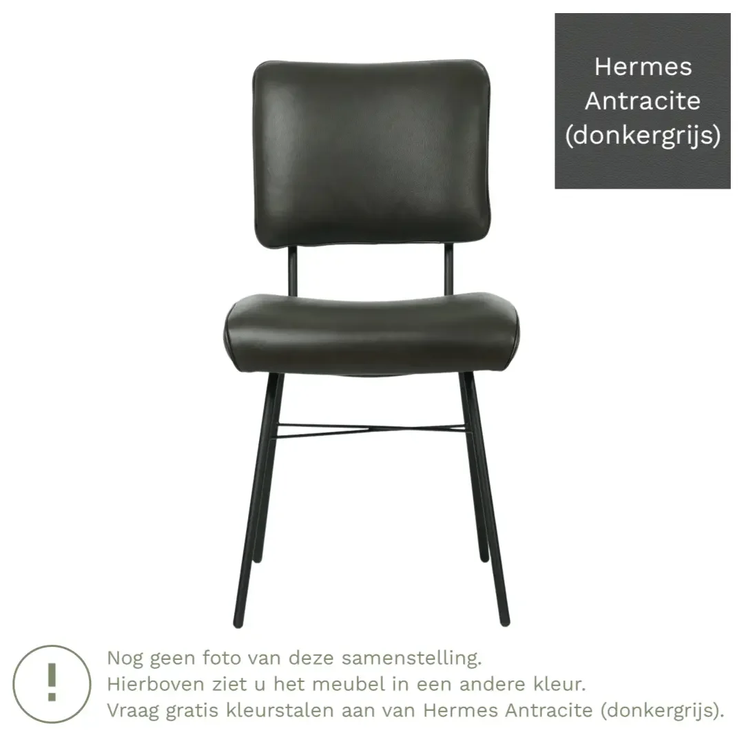 afbeelding van Leren eetkamerstoel Solid - Hermes Antracite (donkergrijs) - Poten staal rond zwart