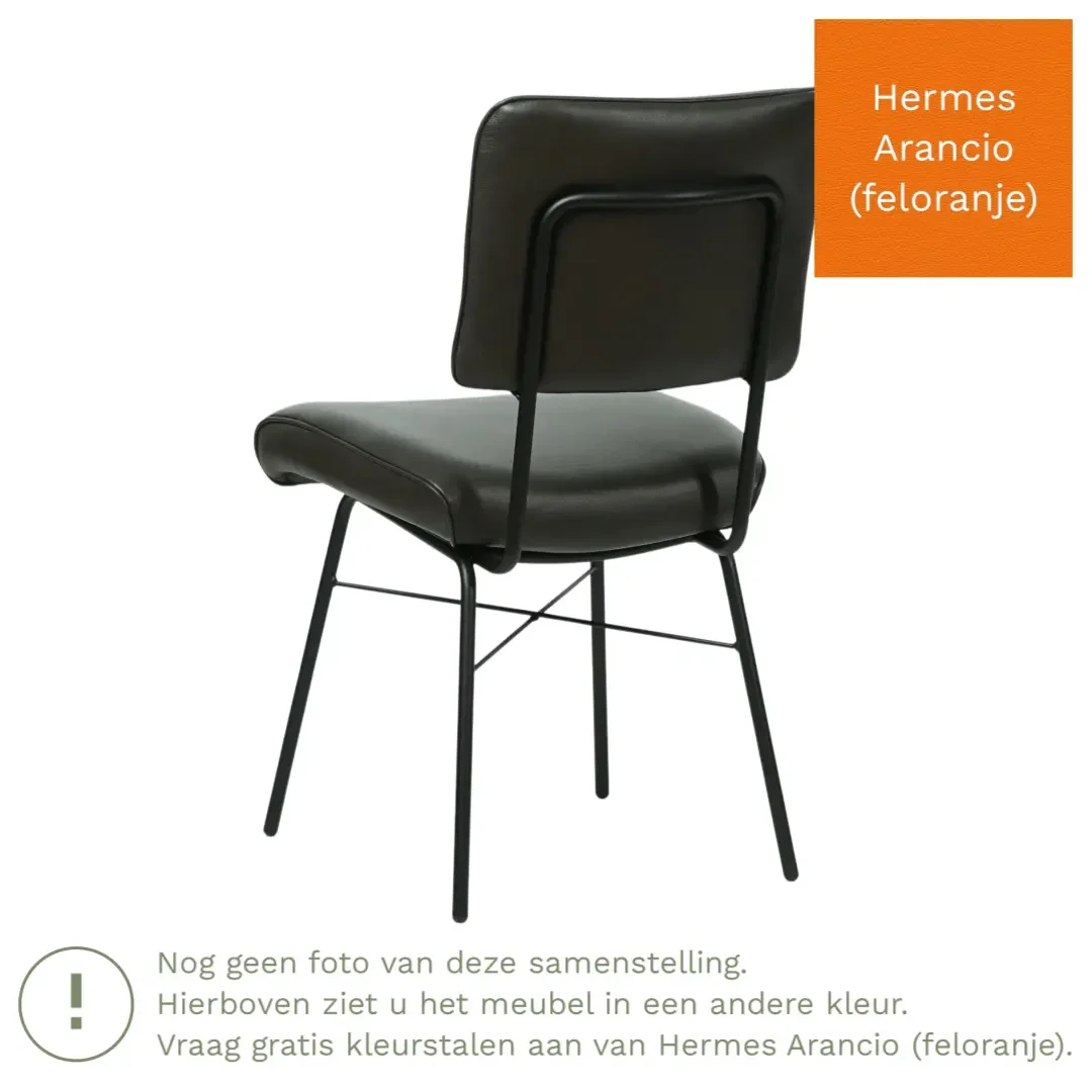 afbeelding van Leren eetkamerstoel Solid - Hermes Arancio (feloranje) - Poten staal rond zwart