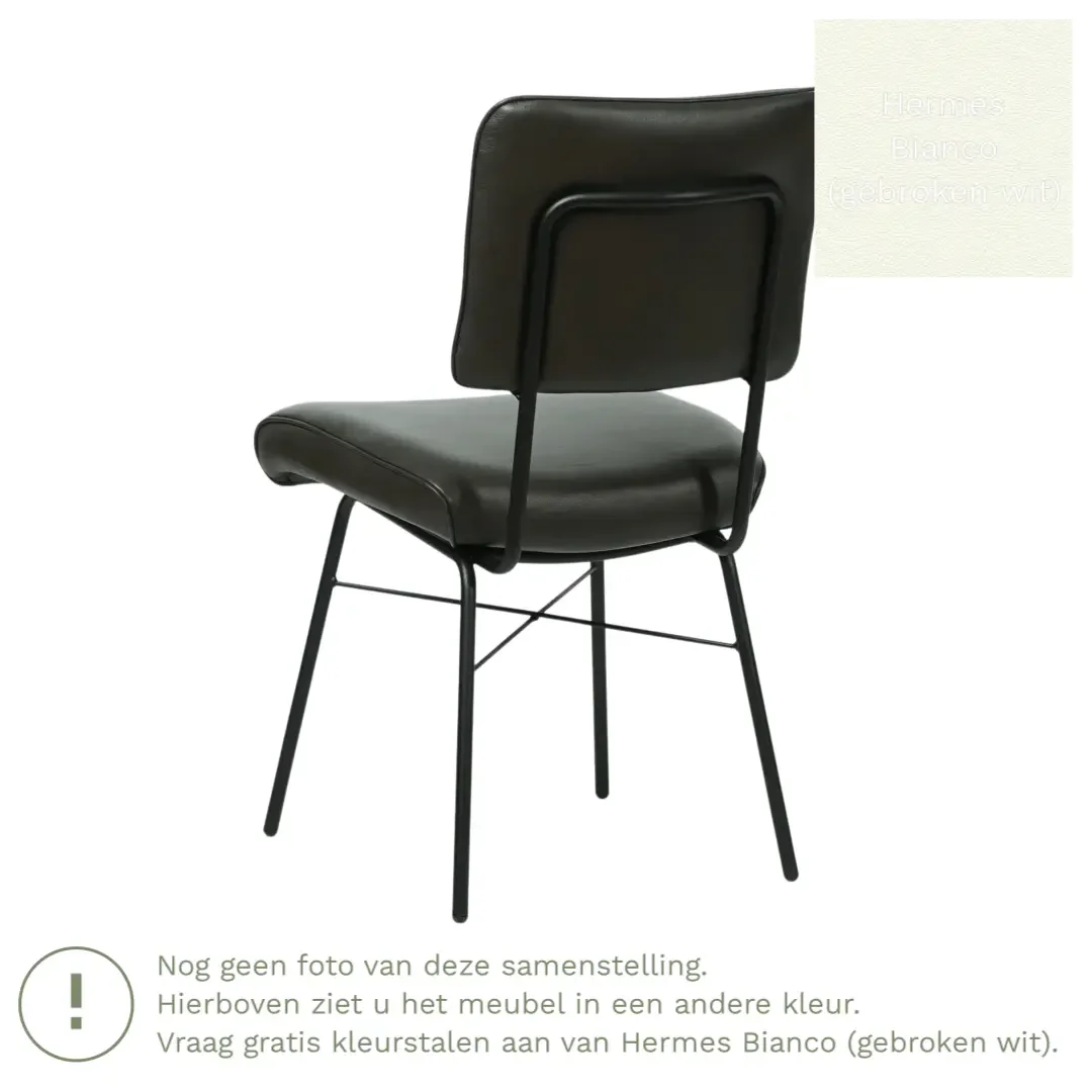 afbeelding van Leren eetkamerstoel Solid - Hermes Bianco (gebroken wit) - Poten staal rond zwart