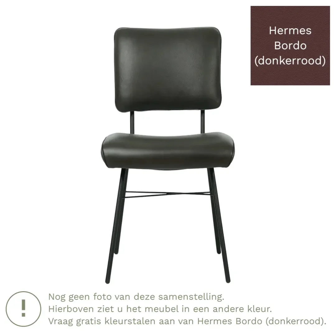 afbeelding van Leren eetkamerstoel Solid - Hermes Bordo (donkerrood) - Poten staal rond zwart
