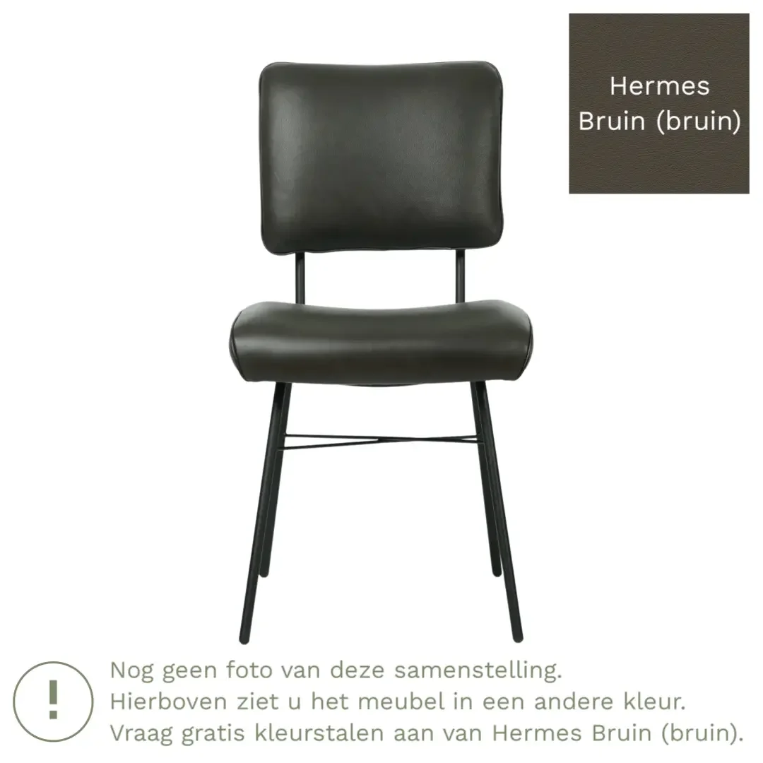 afbeelding van Leren eetkamerstoel Solid - Hermes Bruin (bruin) - Poten staal rond zwart