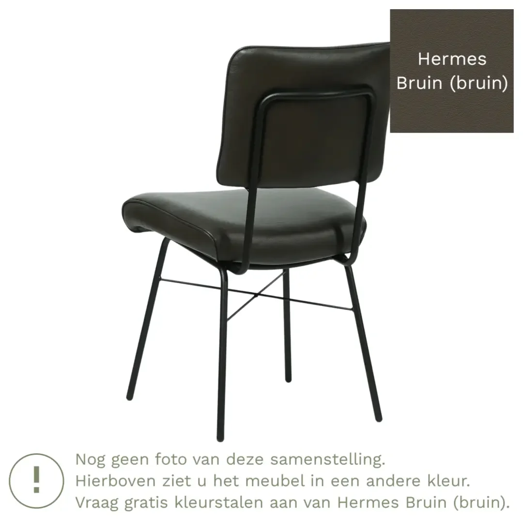 afbeelding van Leren eetkamerstoel Solid - Hermes Bruin (bruin) - Poten staal rond zwart