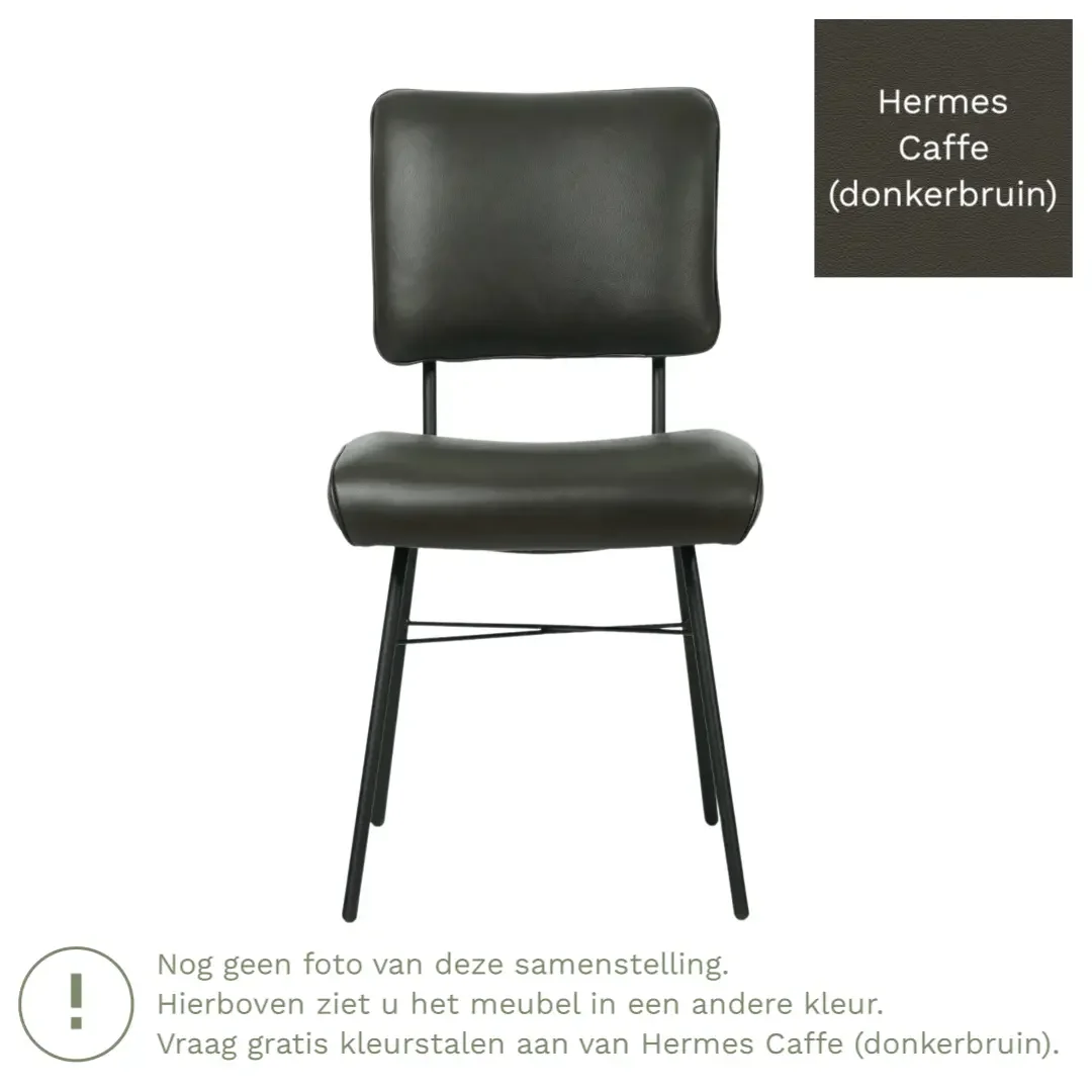 afbeelding van Leren eetkamerstoel Solid - Hermes Caffe (donkerbruin) - Poten staal rond zwart