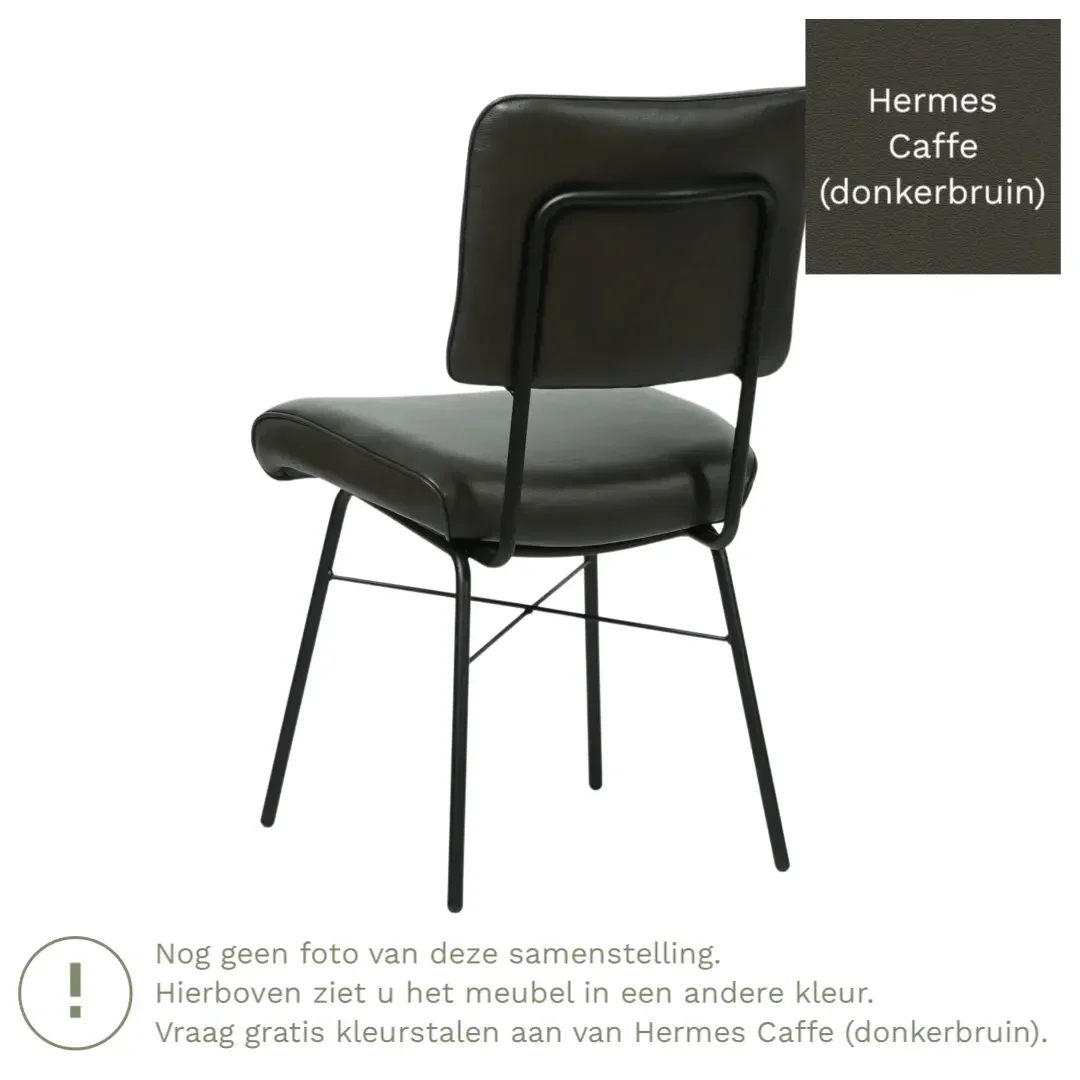 afbeelding van Leren eetkamerstoel Solid - Hermes Caffe (donkerbruin) - Poten staal rond zwart