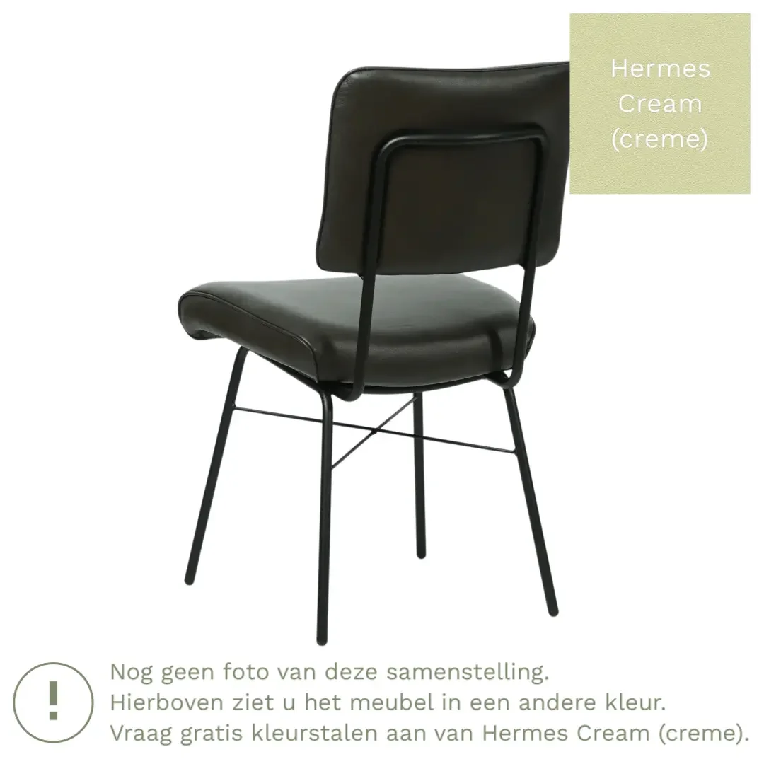 afbeelding van Leren eetkamerstoel Solid - Hermes Cream (crème) - Poten staal rond zwart