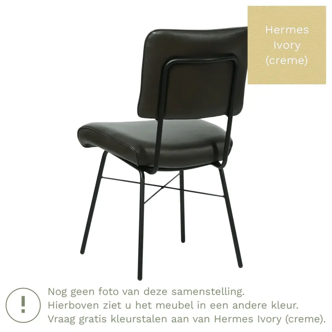 afbeelding van Leren eetkamerstoel Solid - Hermes Ivory (crème) - Poten staal rond zwart