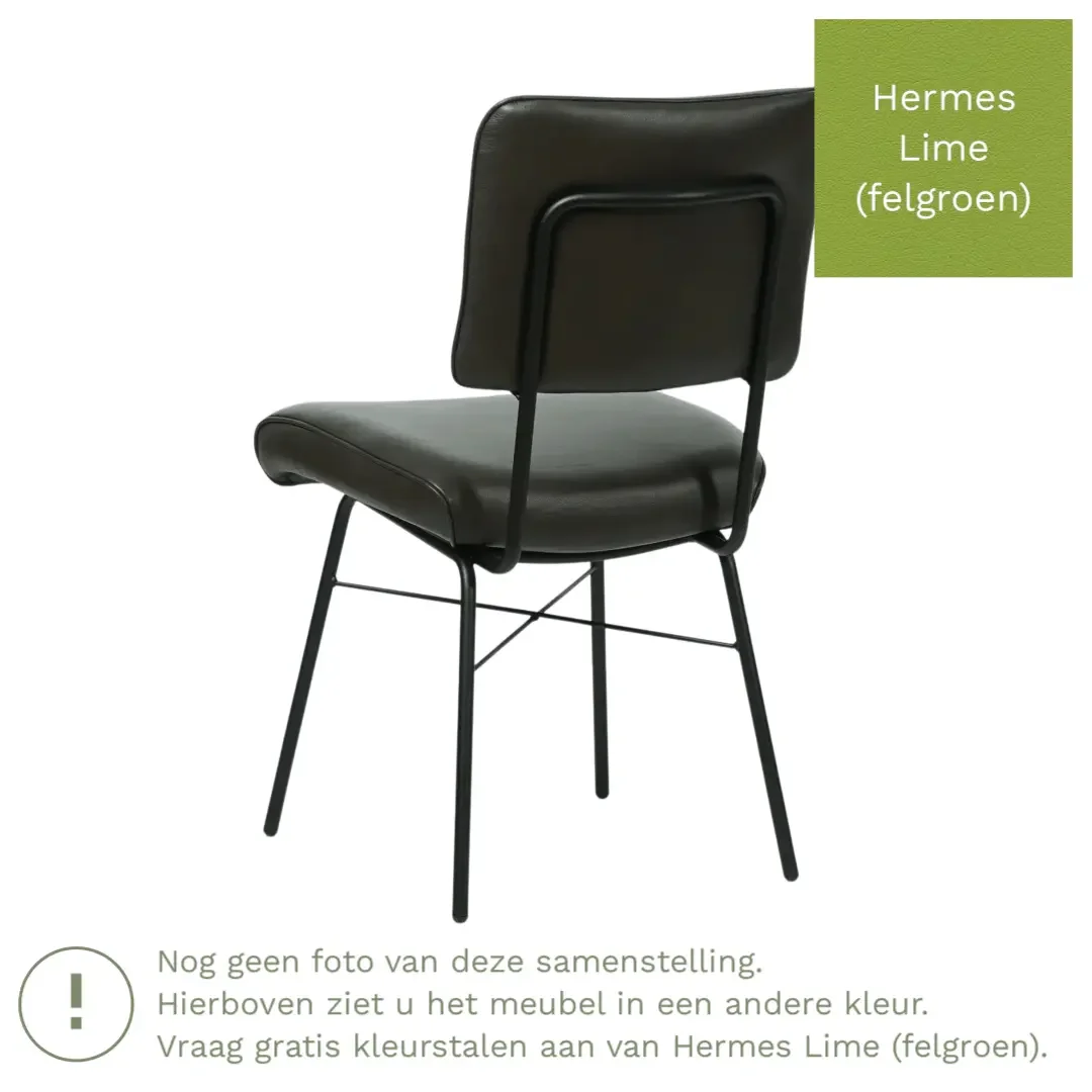 afbeelding van Leren eetkamerstoel Solid - Hermes Lime (felgroen) - Poten staal rond zwart