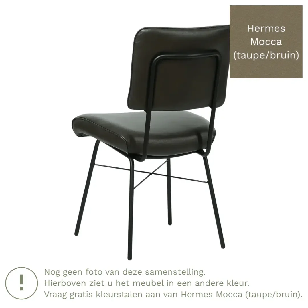 afbeelding van Leren eetkamerstoel Solid - Hermes Mocca (taupe/bruin) - Poten staal rond zwart