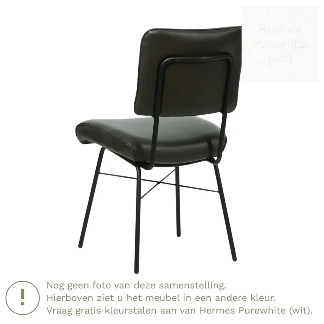 afbeelding van Leren eetkamerstoel Solid - Hermes Purewhite (wit) - Poten staal rond zwart