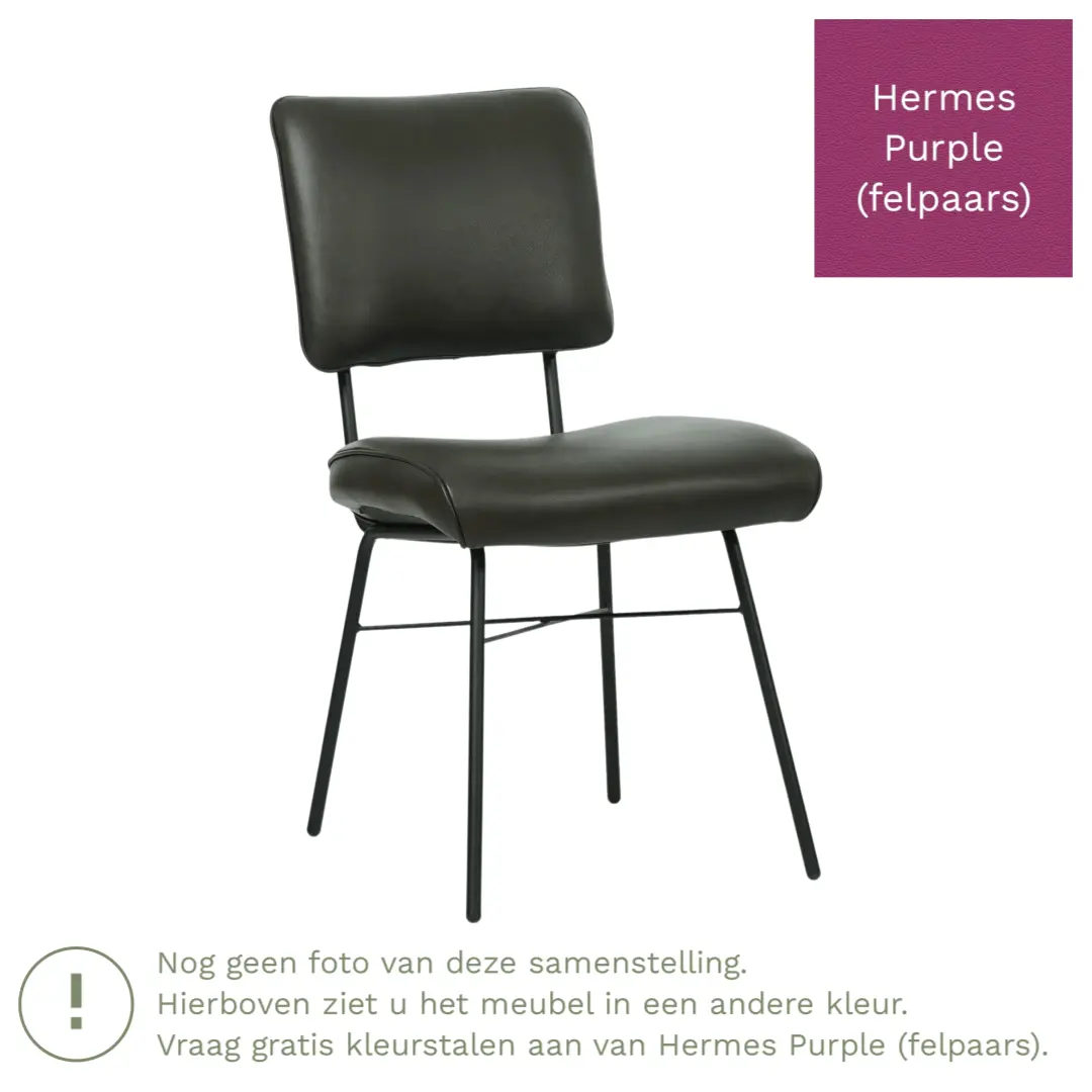 afbeelding van Leren eetkamerstoel Solid - Hermes Purple (felpaars) - Poten staal rond zwart