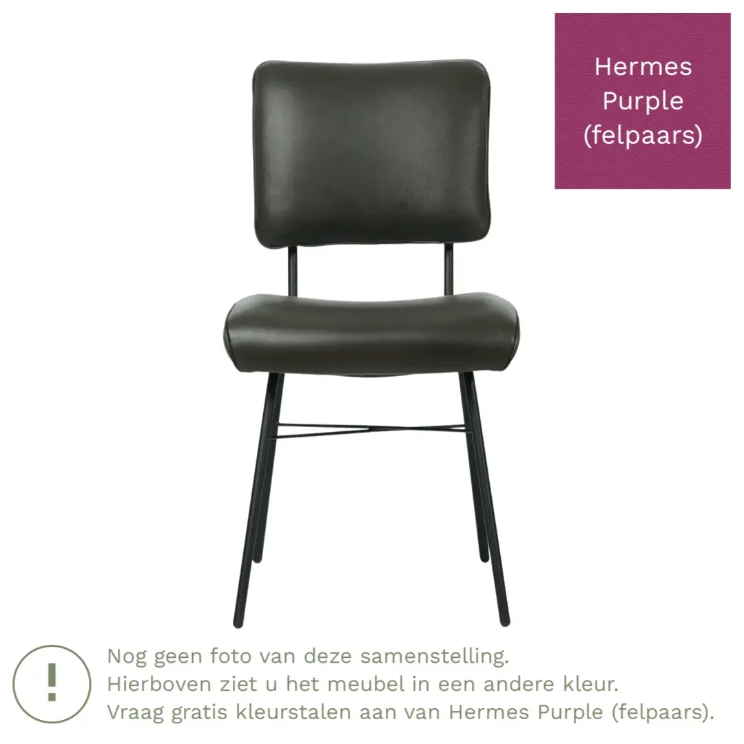 afbeelding van Leren eetkamerstoel Solid - Hermes Purple (felpaars) - Poten staal rond zwart