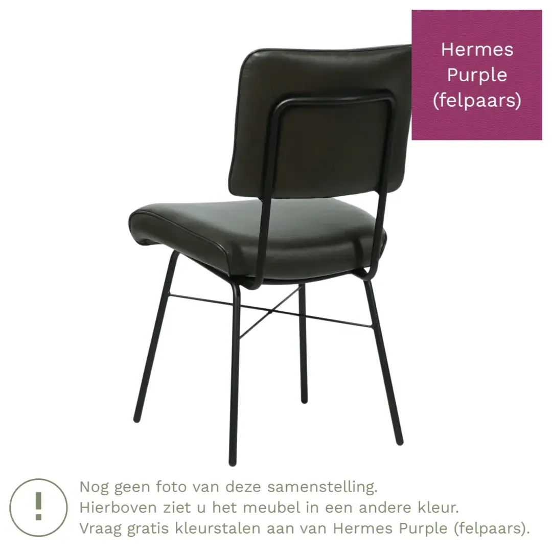 afbeelding van Leren eetkamerstoel Solid - Hermes Purple (felpaars) - Poten staal rond zwart
