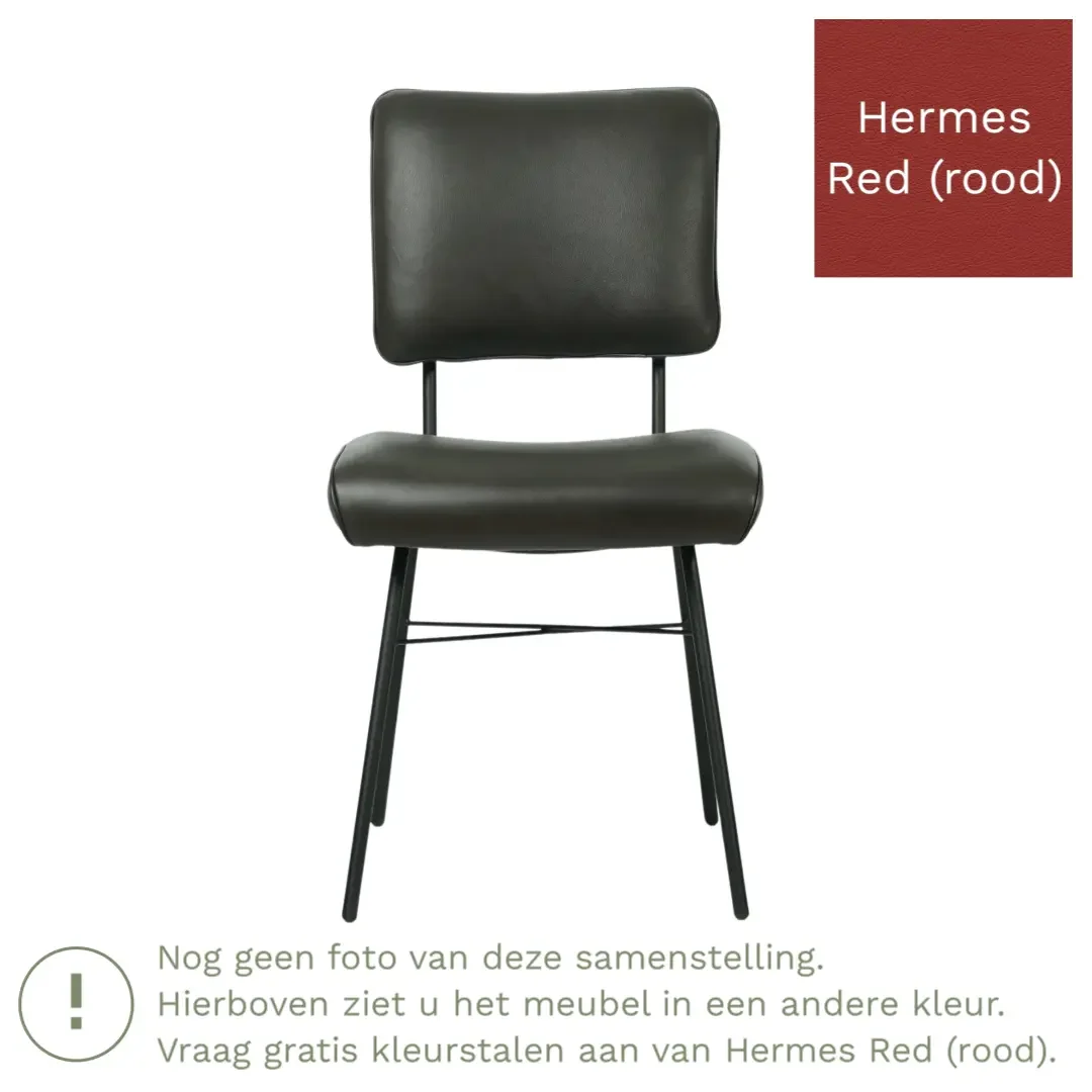 afbeelding van Leren eetkamerstoel Solid - Hermes Red (rood) - Poten staal rond zwart
