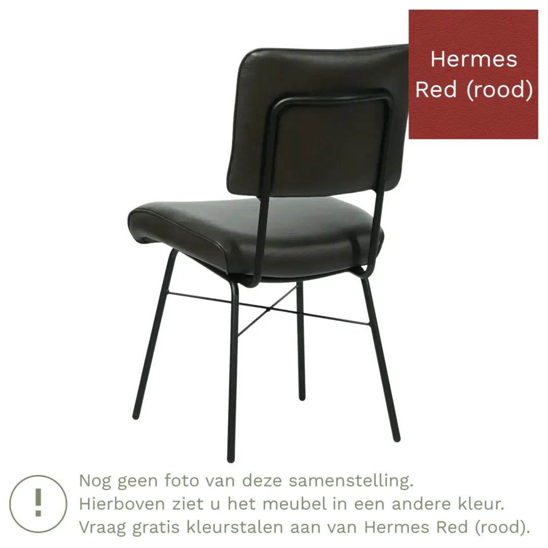 afbeelding van Leren eetkamerstoel Solid - Hermes Red (rood) - Poten staal rond zwart