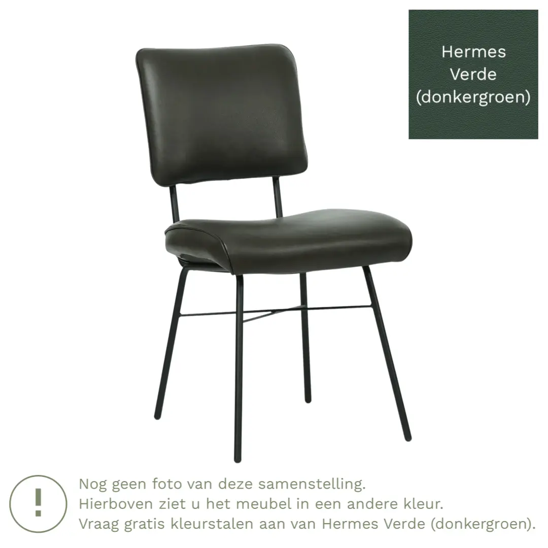 afbeelding van Leren eetkamerstoel Solid - Hermes Verde (donkergroen) - Poten staal rond zwart