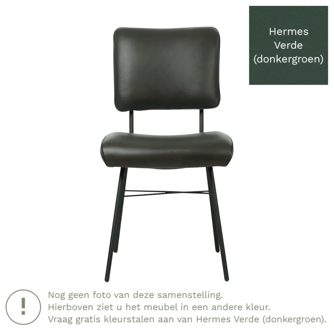 afbeelding van Leren eetkamerstoel Solid - Hermes Verde (donkergroen) - Poten staal rond zwart