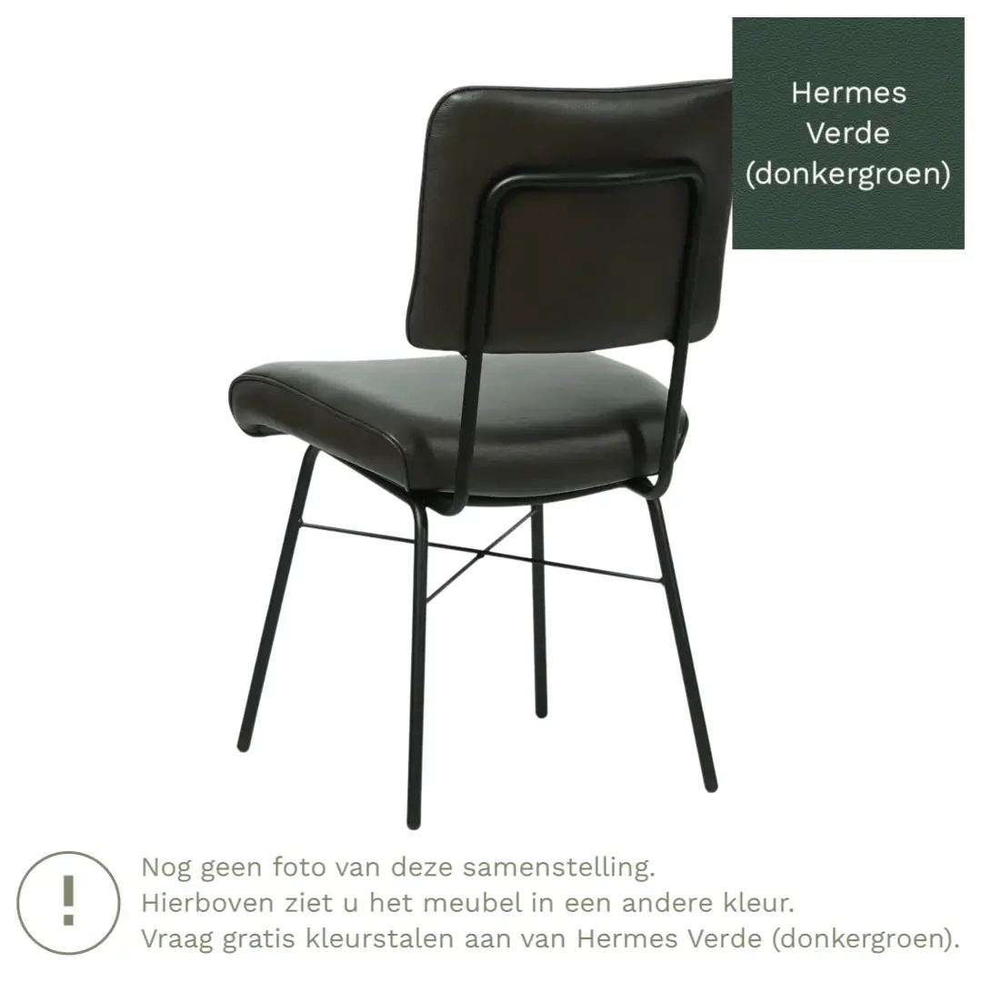 afbeelding van Leren eetkamerstoel Solid - Hermes Verde (donkergroen) - Poten staal rond zwart