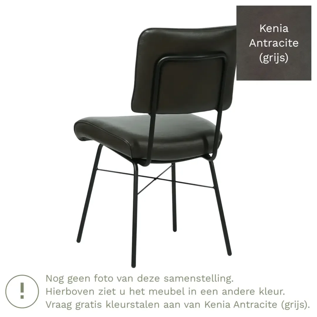 afbeelding van Leren eetkamerstoel Solid - Kenia Antracite (grijs) - Poten staal rond zwart