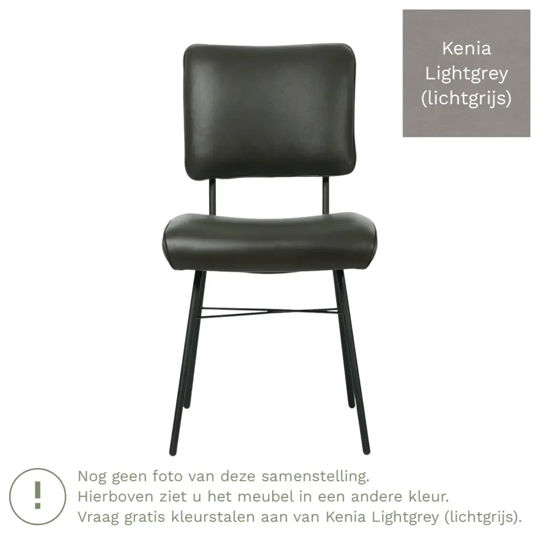 afbeelding van Leren eetkamerstoel Solid - Kenia Lightgrey (lichtgrijs) - Poten staal rond zwart