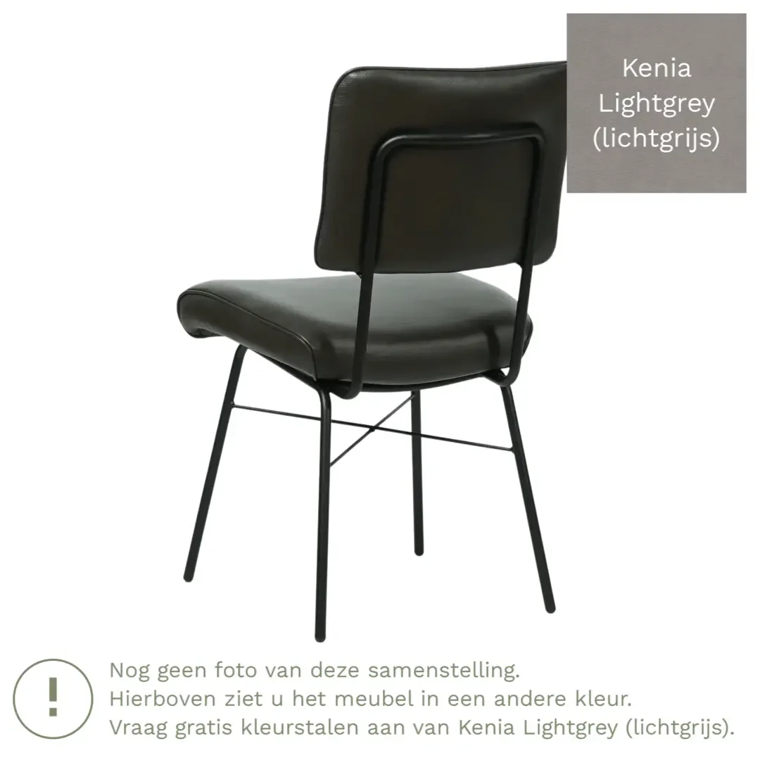 afbeelding van Leren eetkamerstoel Solid - Kenia Lightgrey (lichtgrijs) - Poten staal rond zwart