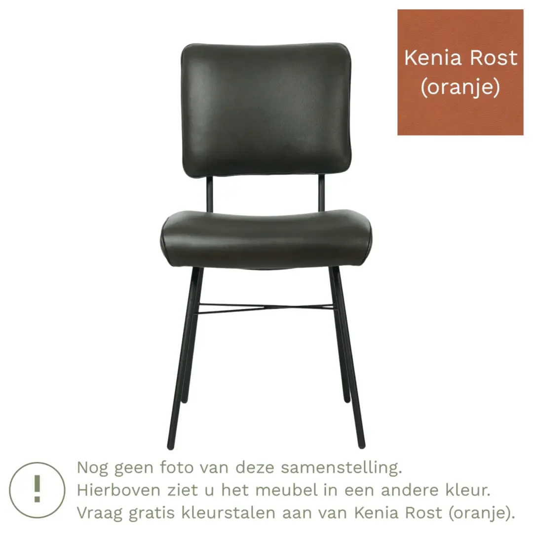afbeelding van Leren eetkamerstoel Solid - Kenia Rost (oranje) - Poten staal rond zwart
