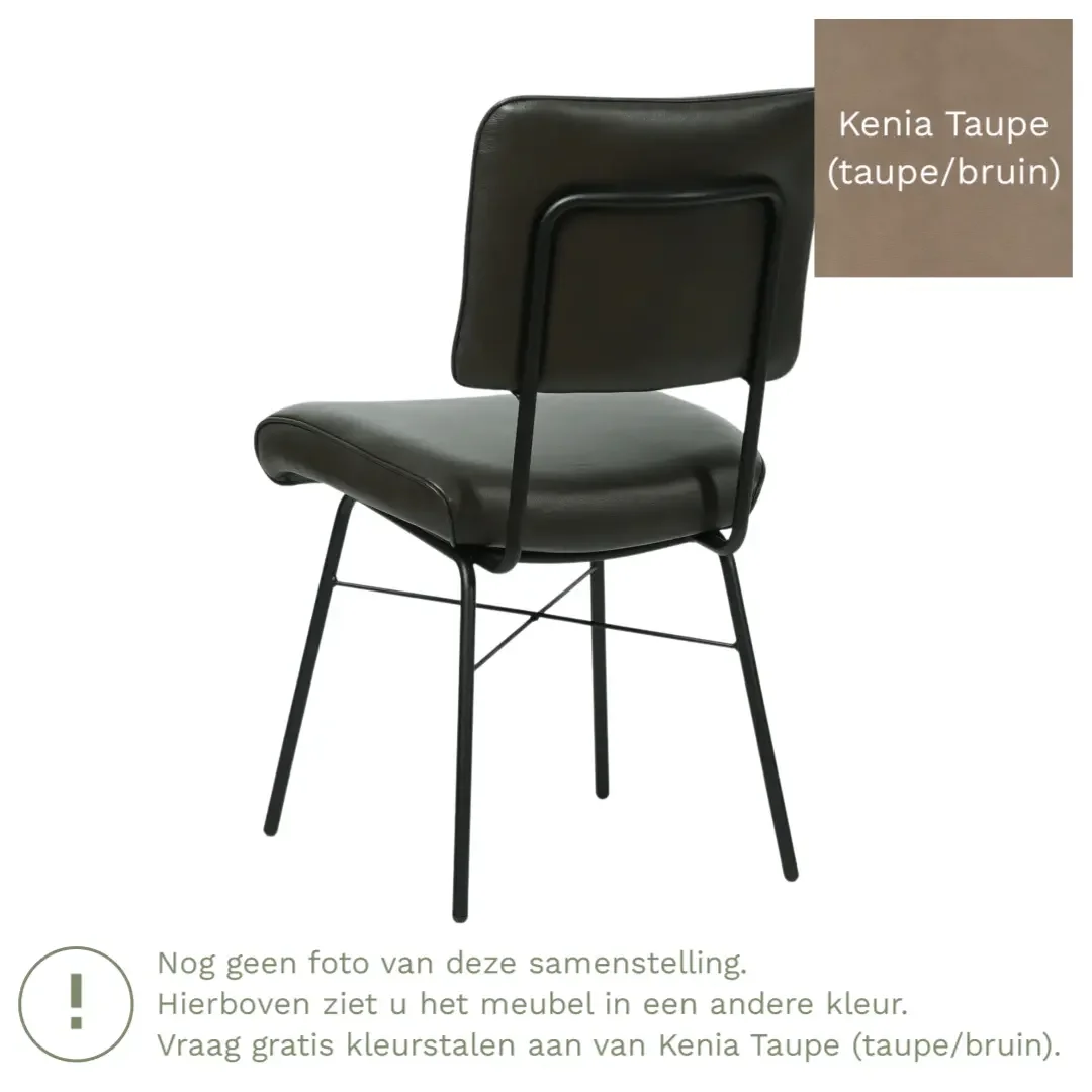 afbeelding van Leren eetkamerstoel Solid - Kenia Taupe (taupe/bruin) - Poten staal rond zwart