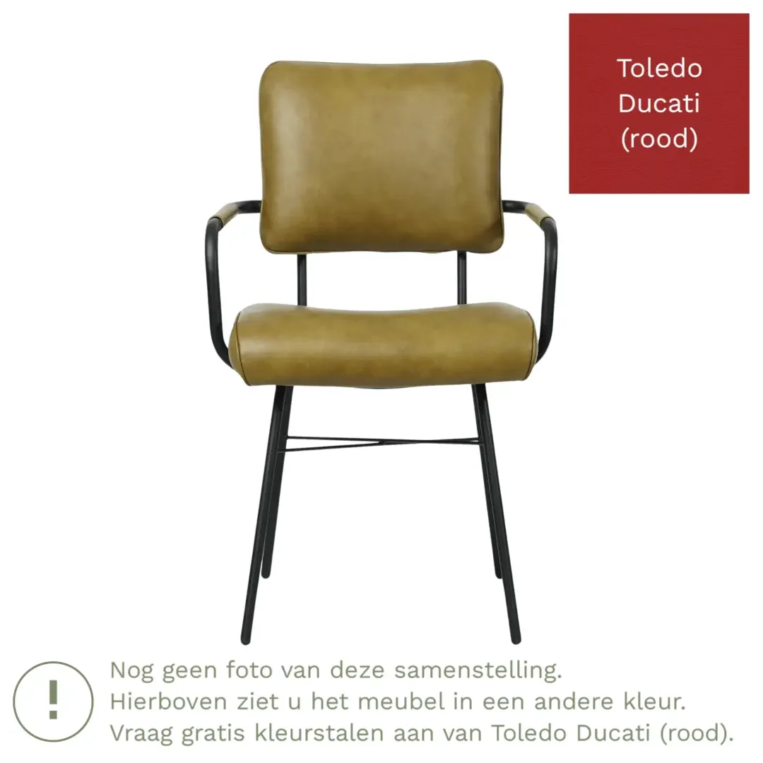 afbeelding van Leren eetkamerstoel Solid met armleuning - Toledo Ducati (rood) - Poten staal rond zwart