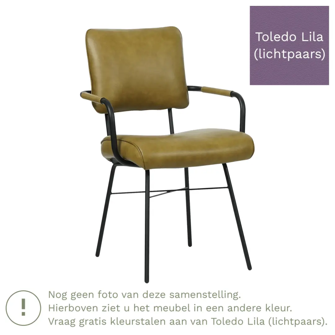 afbeelding van Leren eetkamerstoel Solid met armleuning - Toledo Lila (lichtpaars) - Poten staal rond zwart