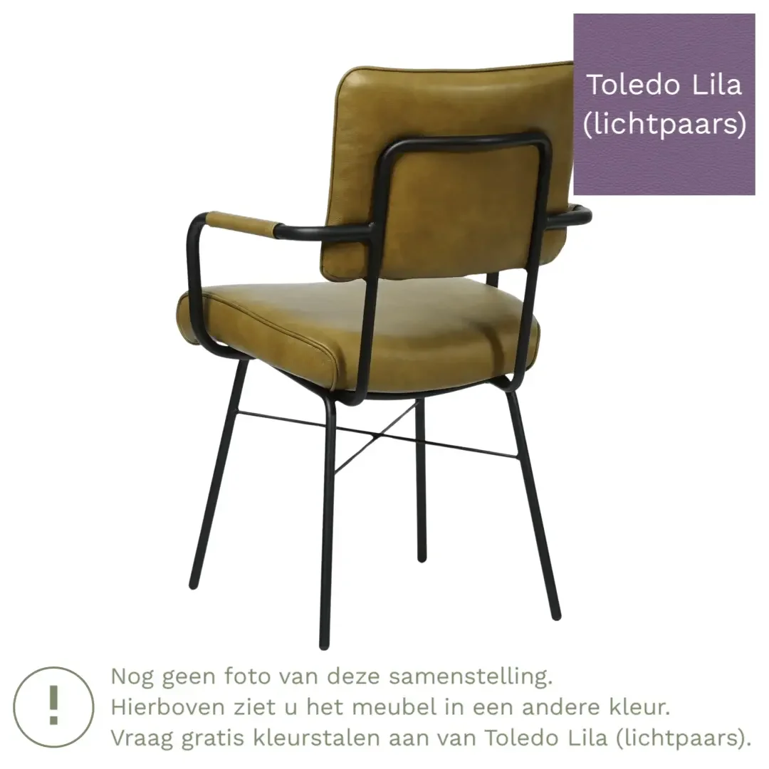 afbeelding van Leren eetkamerstoel Solid met armleuning - Toledo Lila (lichtpaars) - Poten staal rond zwart