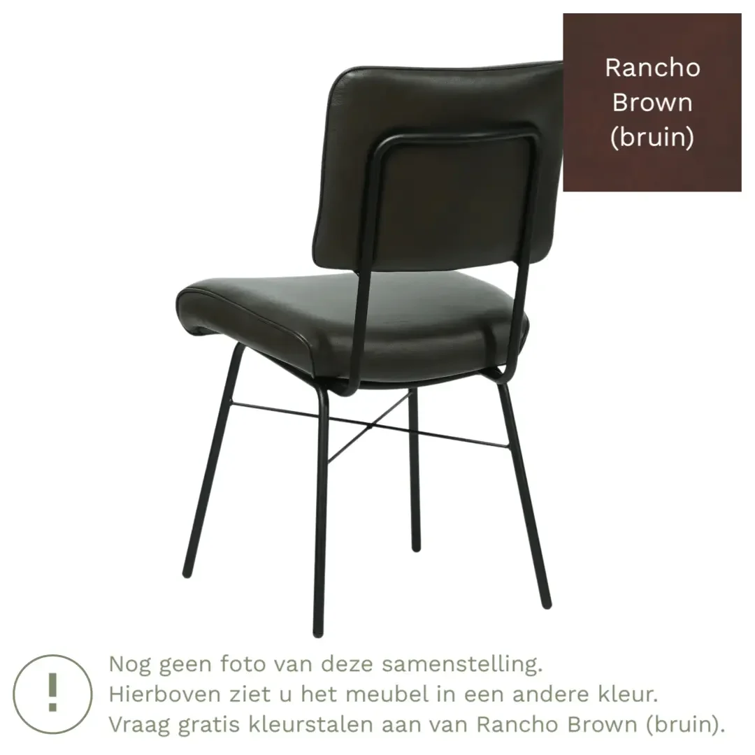 afbeelding van Leren eetkamerstoel Solid - Rancho Brown (bruin) - Poten staal rond zwart