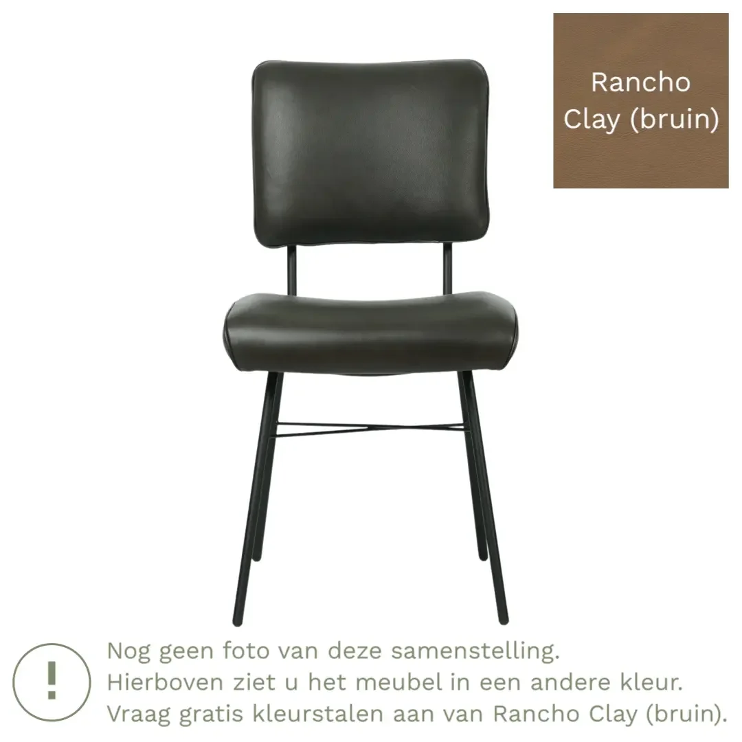 afbeelding van Leren eetkamerstoel Solid - Rancho Clay (bruin) - Poten staal rond zwart