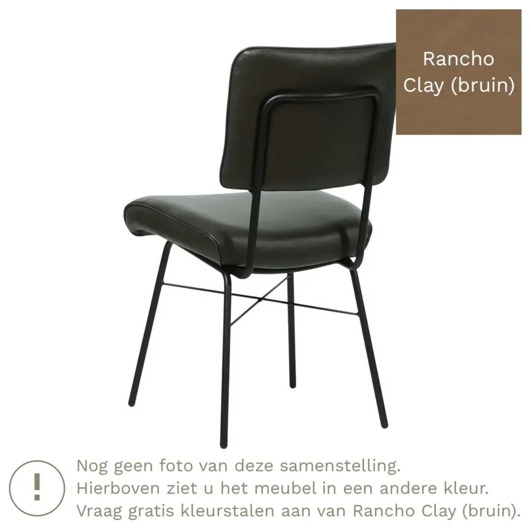afbeelding van Leren eetkamerstoel Solid - Rancho Clay (bruin) - Poten staal rond zwart