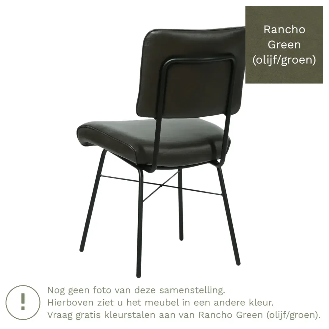 afbeelding van Leren eetkamerstoel Solid - Rancho Green (olijf/groen) - Poten staal rond zwart