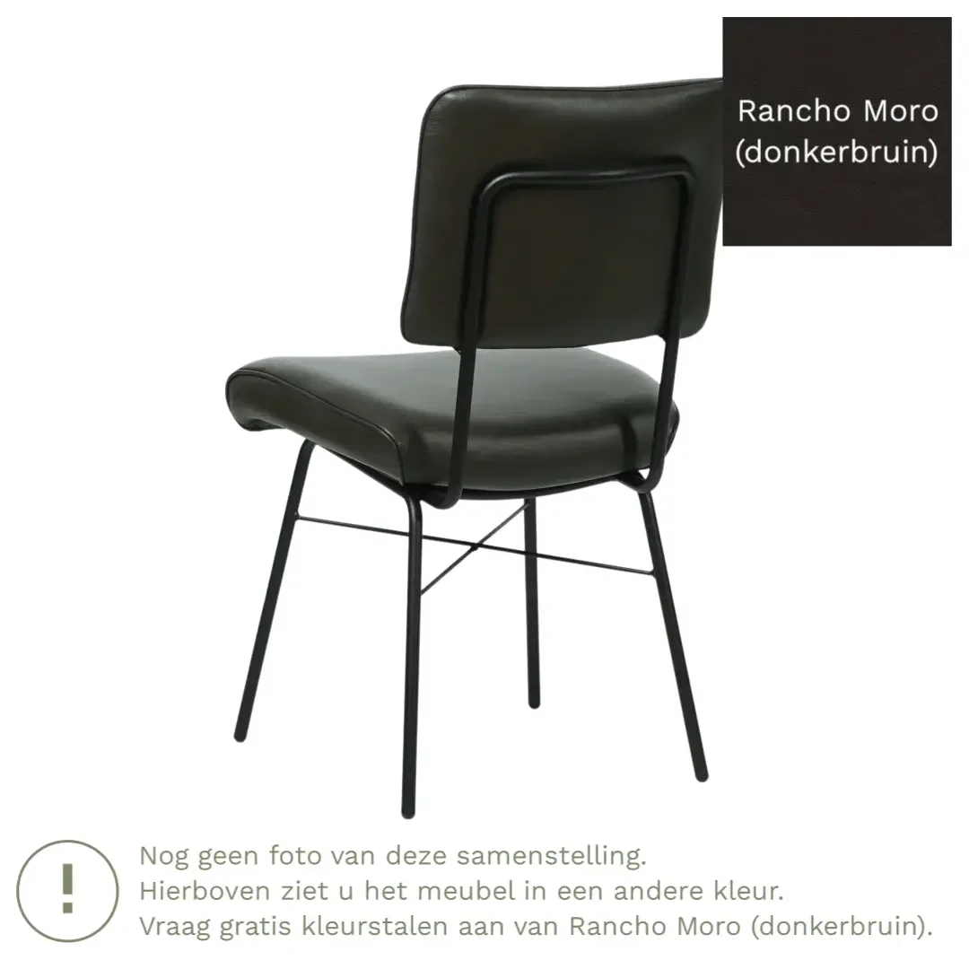 afbeelding van Leren eetkamerstoel Solid - Rancho Moro (donkerbruin) - Poten staal rond zwart