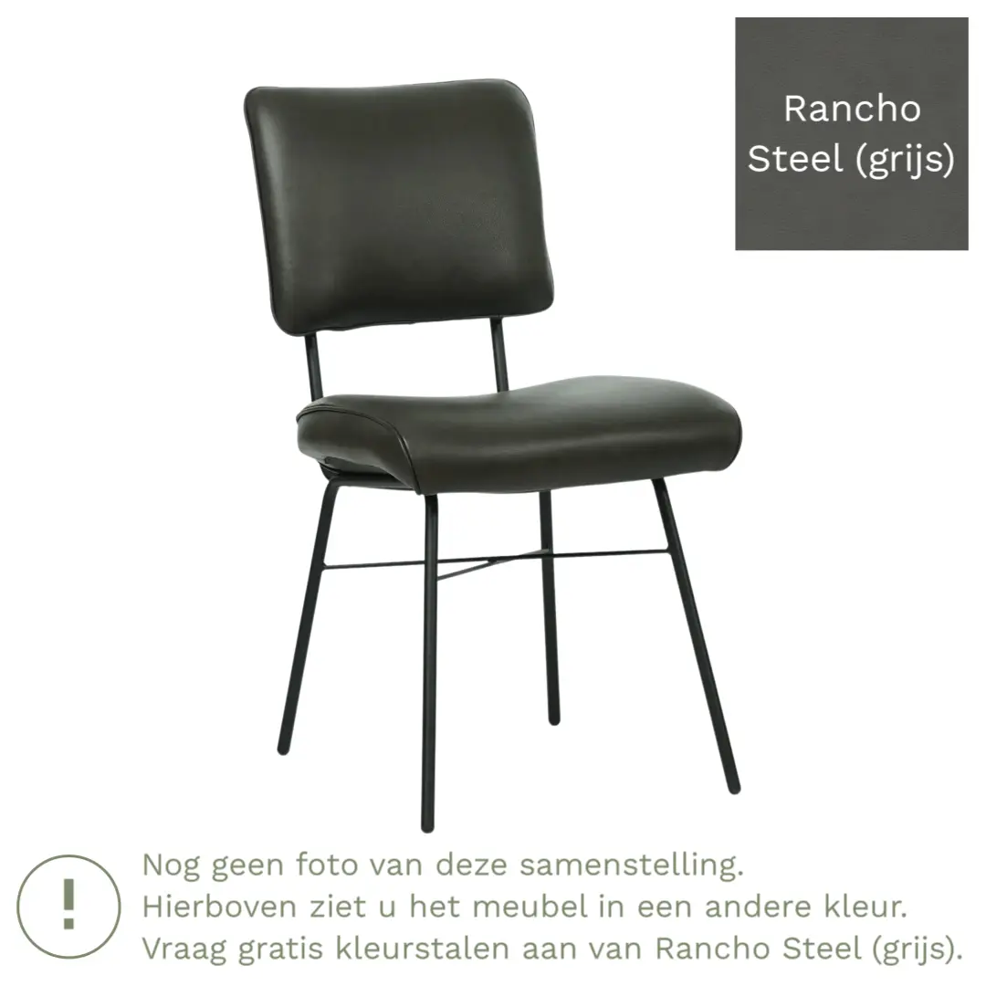 afbeelding van Leren eetkamerstoel Solid - Rancho Steel (grijs) - Poten staal rond zwart