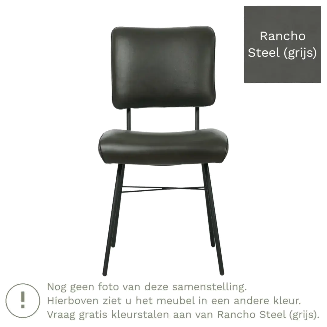 afbeelding van Leren eetkamerstoel Solid - Rancho Steel (grijs) - Poten staal rond zwart