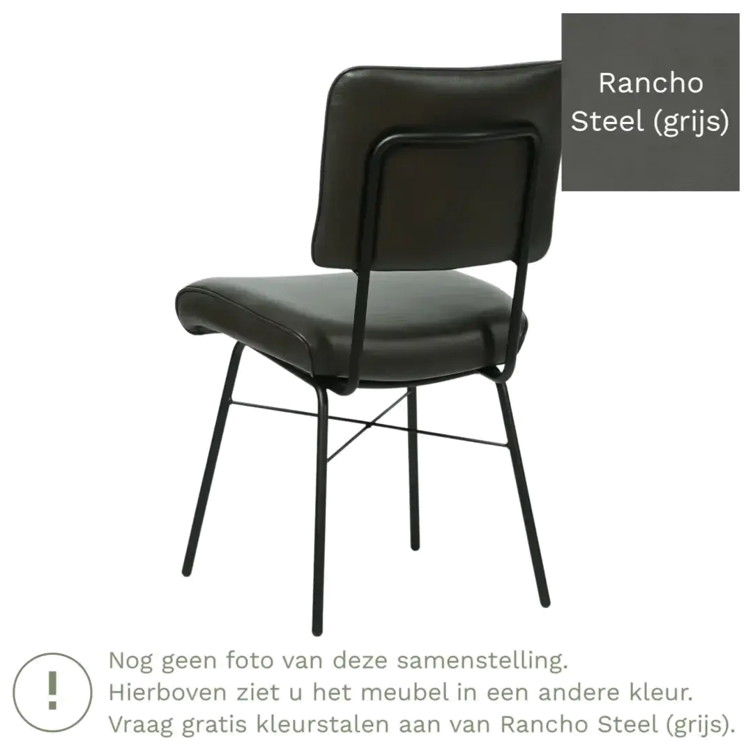 afbeelding van Leren eetkamerstoel Solid - Rancho Steel (grijs) - Poten staal rond zwart