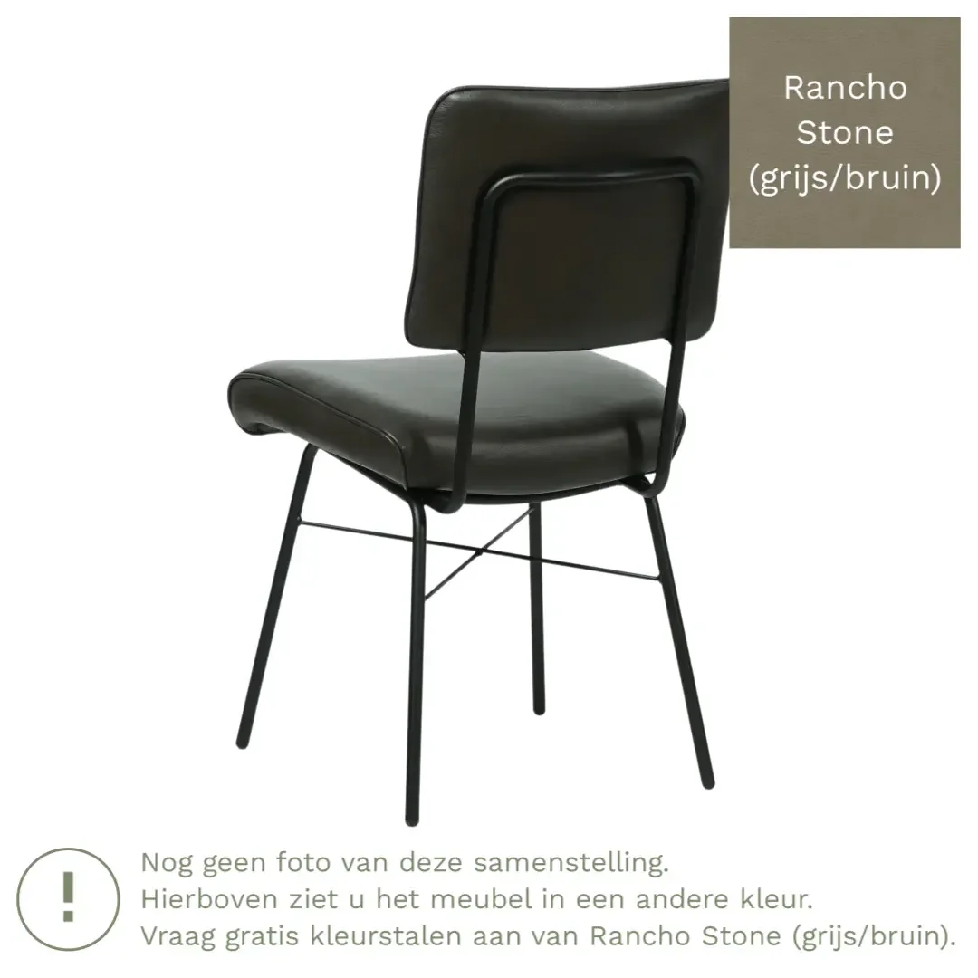 afbeelding van Leren eetkamerstoel Solid - Rancho Stone (grijs/bruin) - Poten staal rond zwart