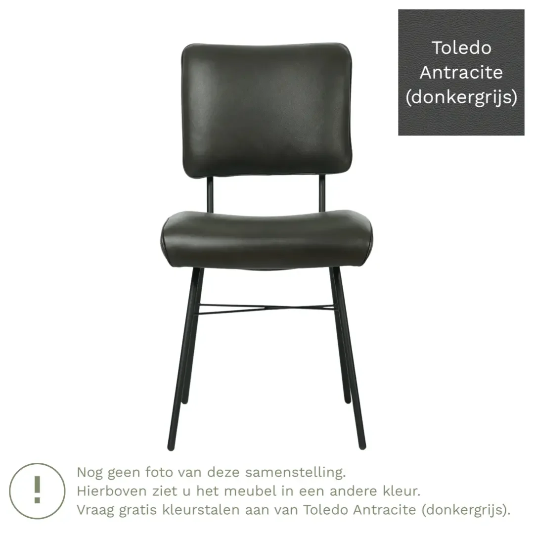 afbeelding van Leren eetkamerstoel Solid - Toledo Antracite (donkergrijs) - Poten staal rond zwart