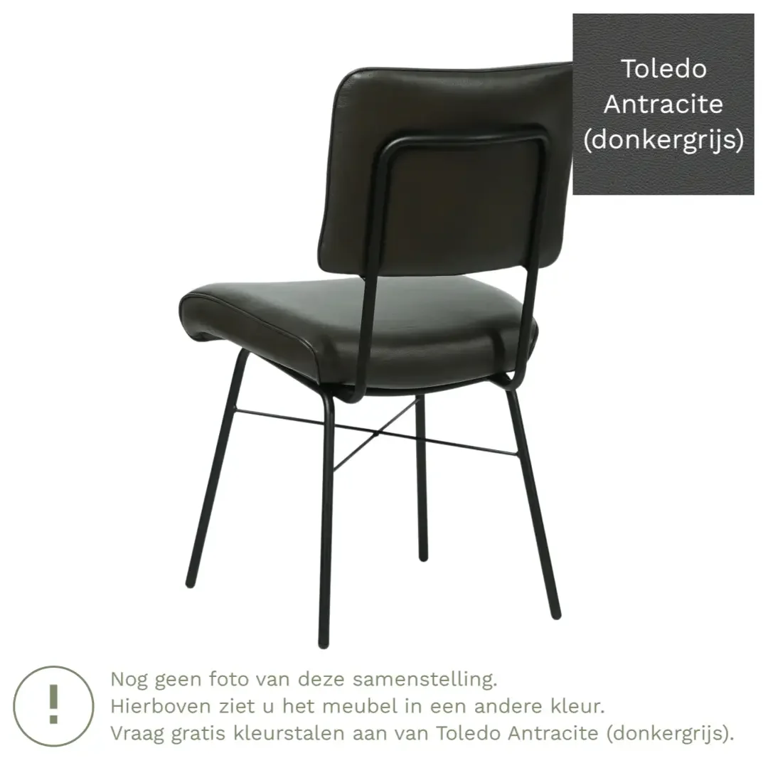 afbeelding van Leren eetkamerstoel Solid - Toledo Antracite (donkergrijs) - Poten staal rond zwart