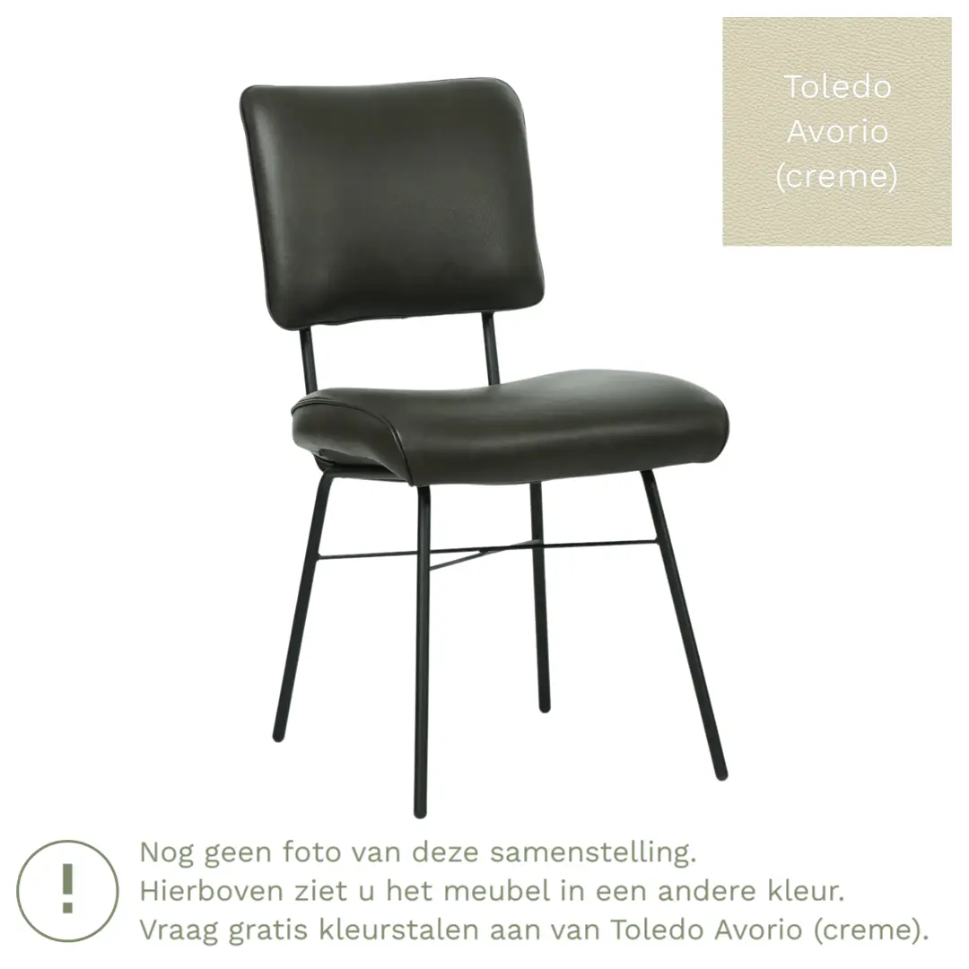 afbeelding van Leren eetkamerstoel Solid - Toledo Avorio (crème) - Poten staal rond zwart