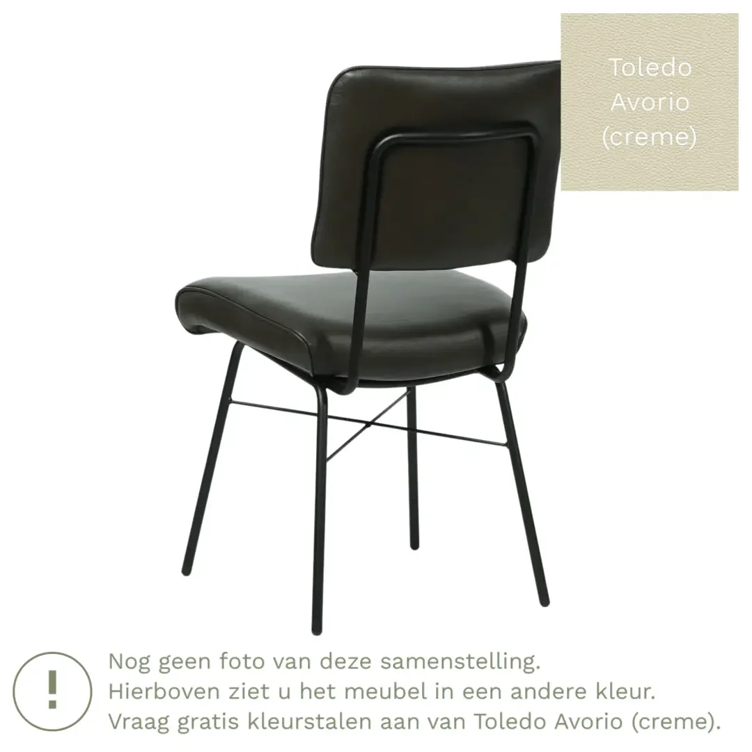 afbeelding van Leren eetkamerstoel Solid - Toledo Avorio (crème) - Poten staal rond zwart