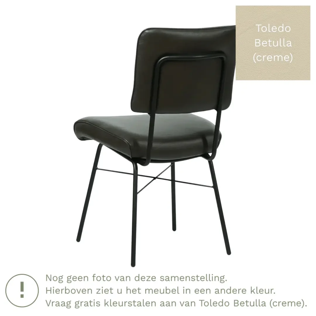 afbeelding van Leren eetkamerstoel Solid - Toledo Betulla (crème) - Poten staal rond zwart
