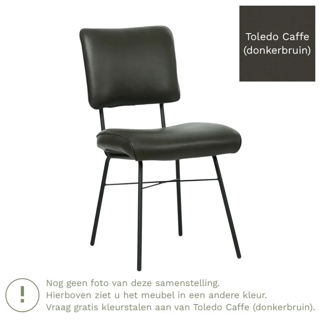 afbeelding van Leren eetkamerstoel Solid - Toledo Caffe (donkerbruin) - Poten staal rond zwart