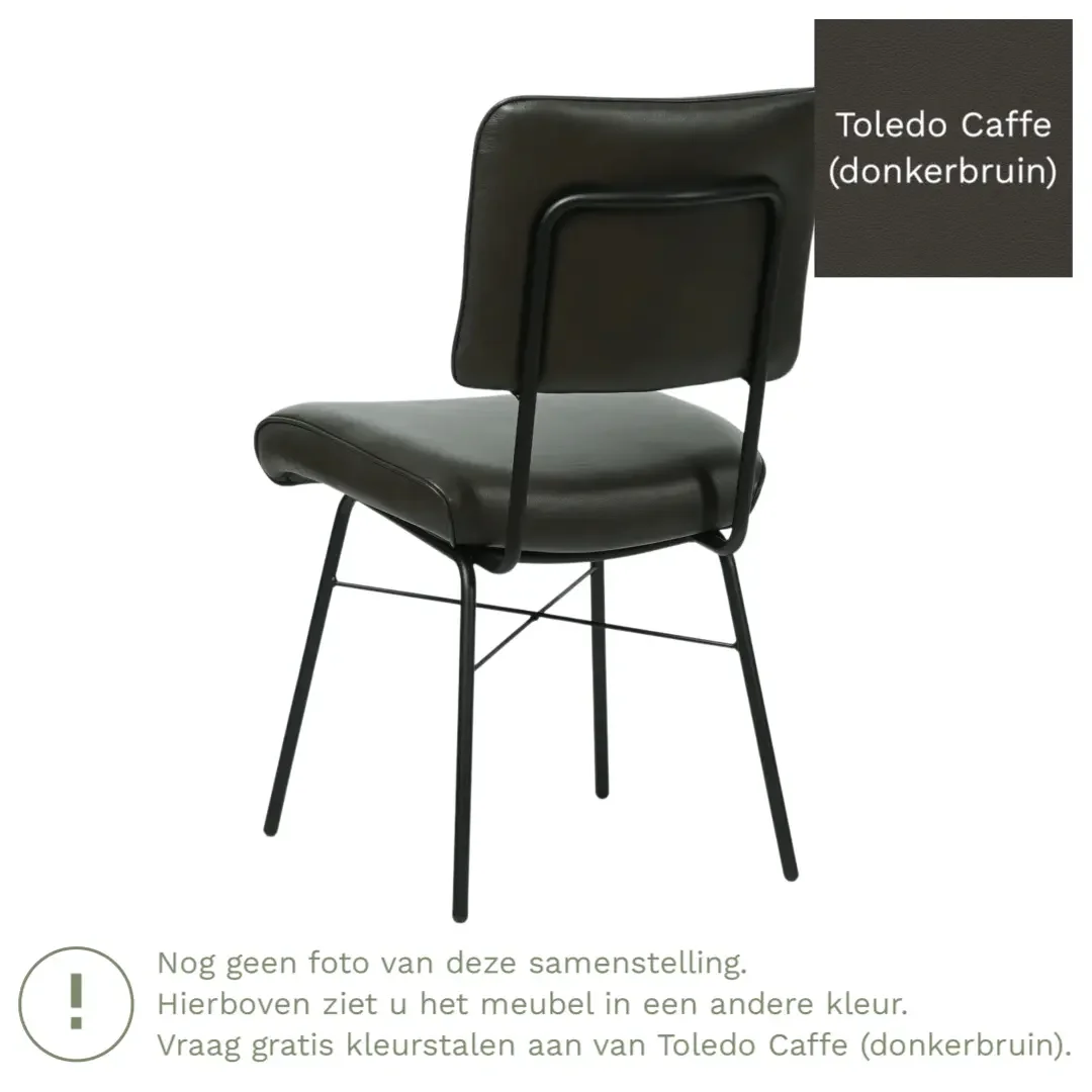 afbeelding van Leren eetkamerstoel Solid - Toledo Caffe (donkerbruin) - Poten staal rond zwart